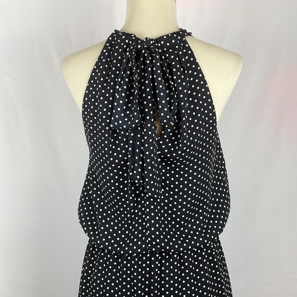 Express Black w/White Polka Dot Blousy Halter Dress w/Keyholes - Size Small - Picture 8 of 16